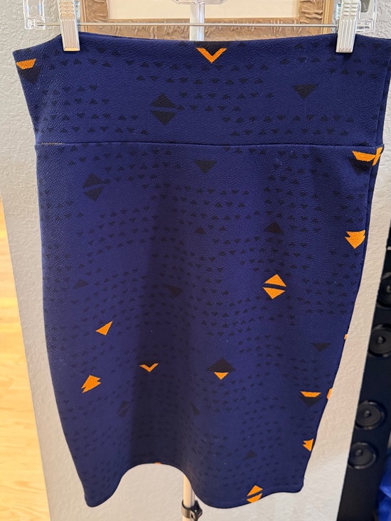 LuLaRoe Dresses & Skirts - LuLaRoe Navy Pencil Skirt with Orange Geometric Accents